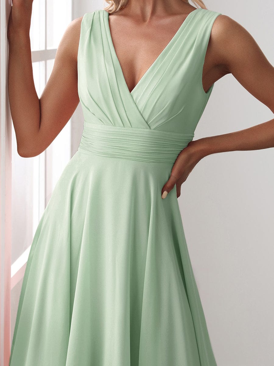 Knee Length Chiffon Bridesmaid Dress with Irregular Hem #color_Mint Green