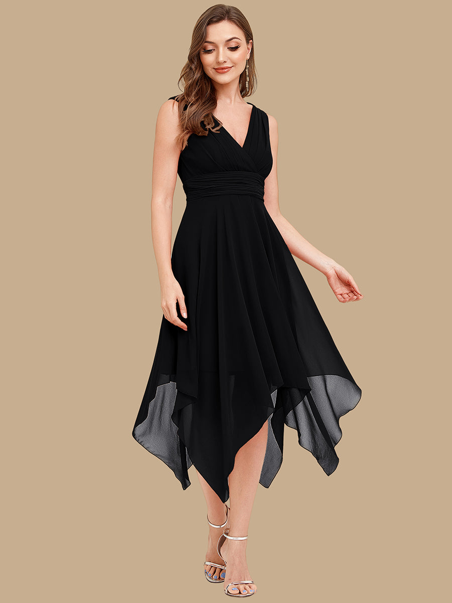 Knee Length Chiffon Bridesmaid Dress with Irregular Hem #color_Black