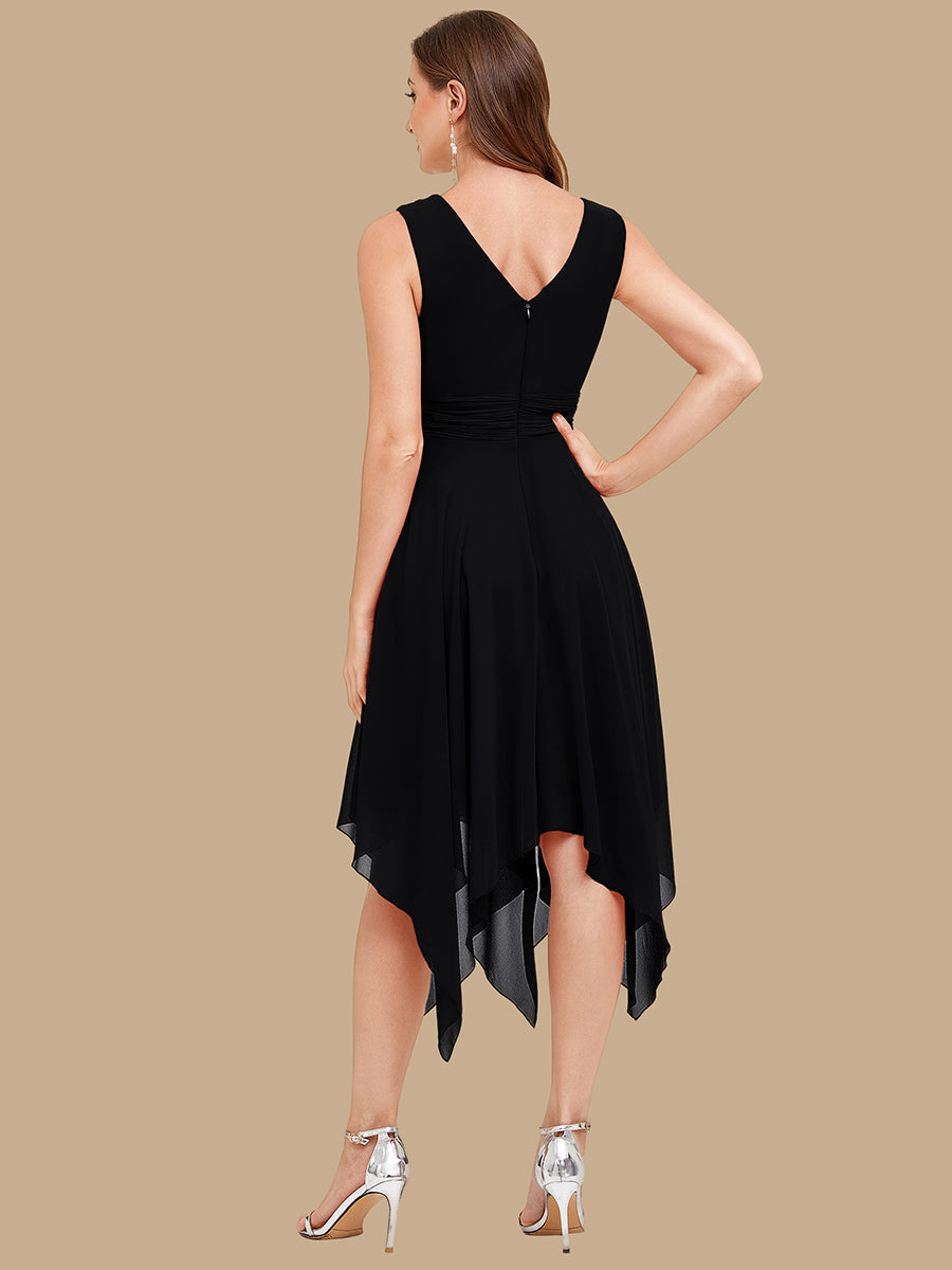 Knee Length Chiffon Bridesmaid Dress with Irregular Hem #color_Black