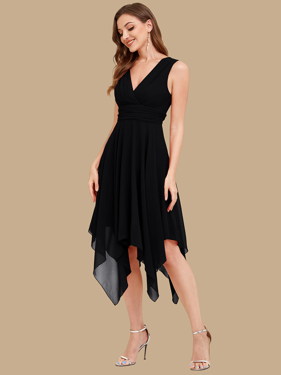 Knee Length Chiffon Bridesmaid Dress with Irregular Hem #color_Black