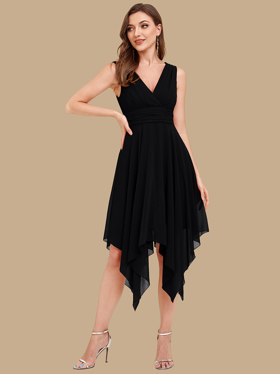 Knee Length Chiffon Bridesmaid Dress with Irregular Hem #color_Black