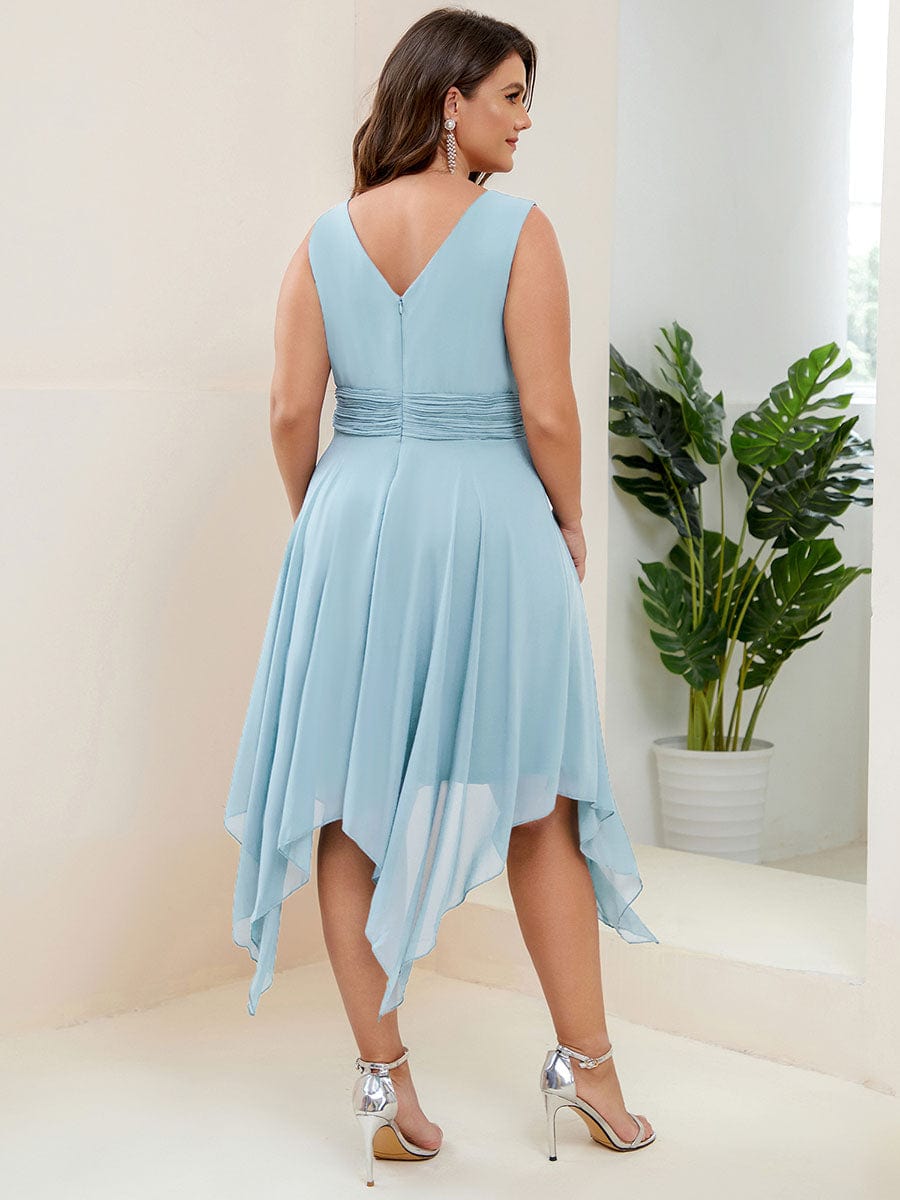 Plus Size Knee Length Asymmetrical Hem Chiffon Bridesmaid Dress #color_Sky Blue