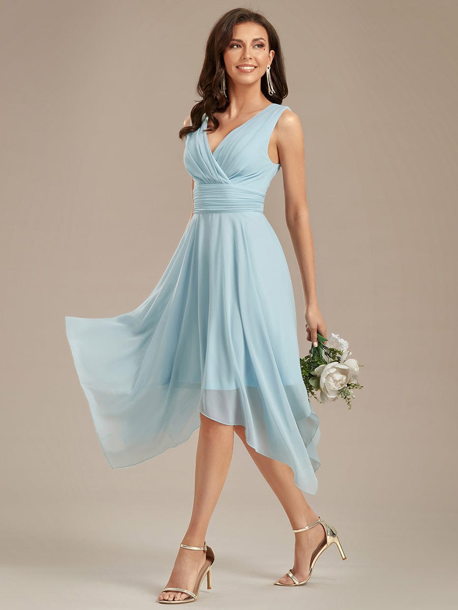 Custom Size Knee Length Chiffon Bridesmaid Dress with Irregular Hem #color_Sky Blue