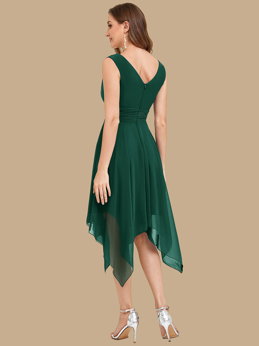 Knee Length Chiffon Bridesmaid Dress with Irregular Hem #color_Dark Green