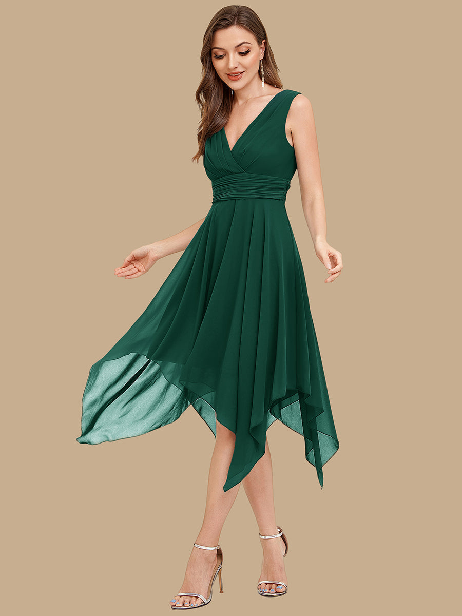 Knee Length Chiffon Bridesmaid Dress with Irregular Hem #color_Dark Green