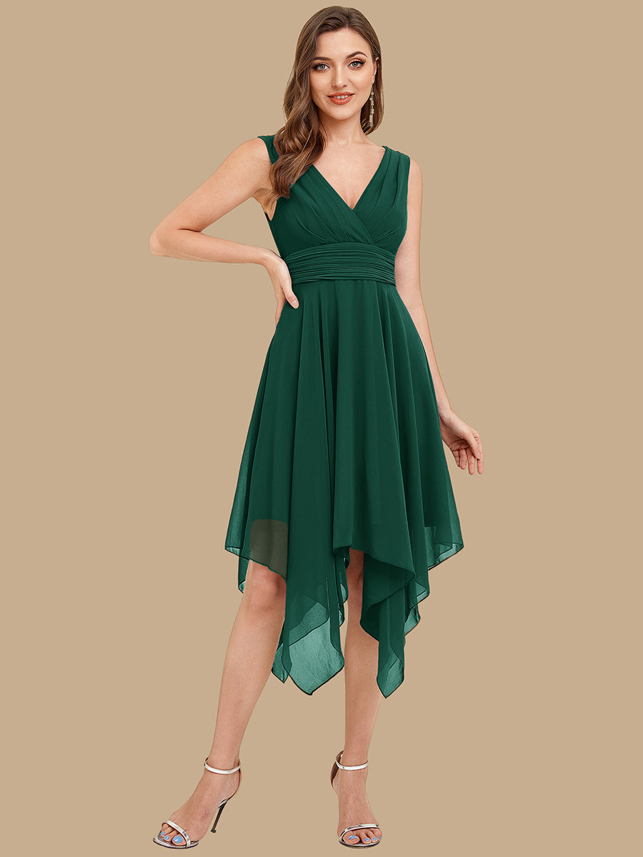 Knee Length Chiffon Bridesmaid Dress with Irregular Hem #color_Dark Green