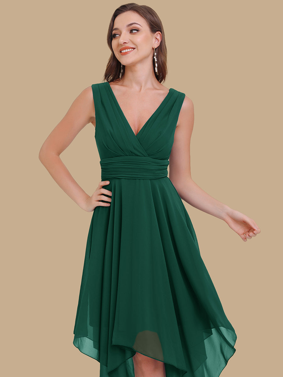 Knee Length Chiffon Bridesmaid Dress with Irregular Hem #color_Dark Green