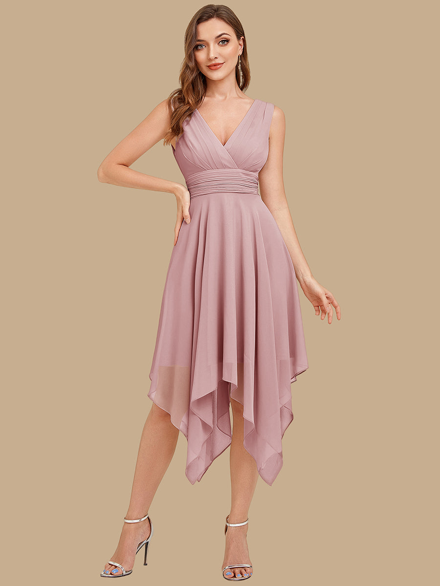 Knee Length Chiffon Bridesmaid Dress with Irregular Hem #color_Dusty Rose