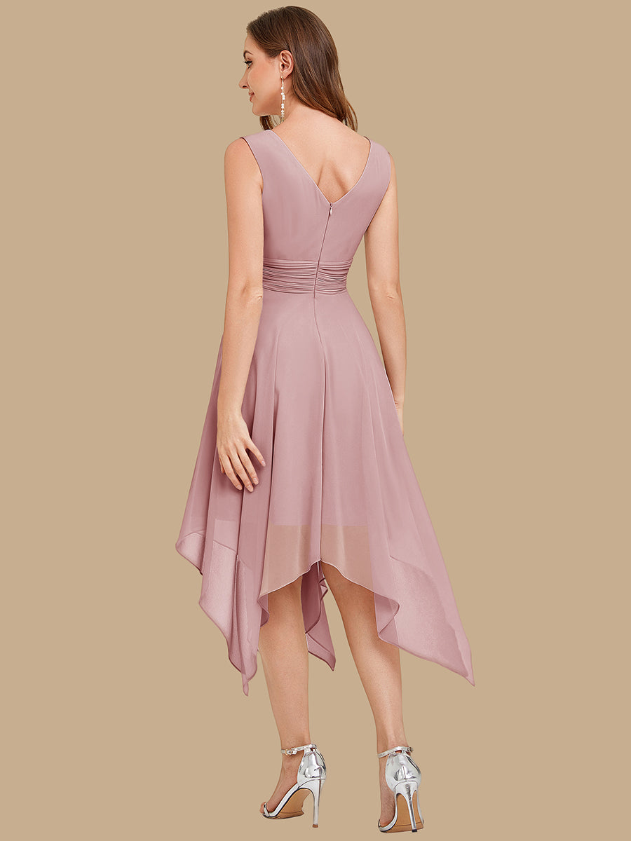 Knee Length Chiffon Bridesmaid Dress with Irregular Hem #color_Dusty Rose