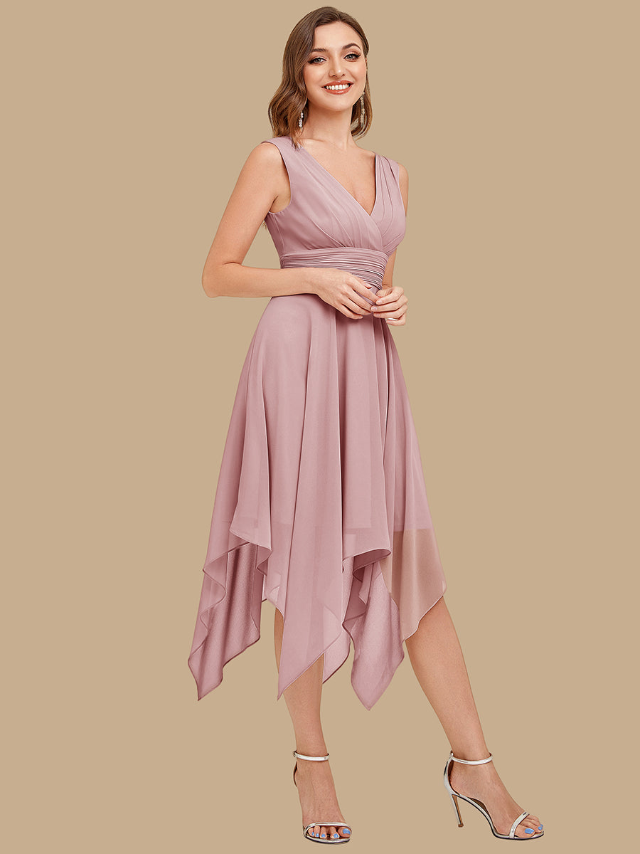 Knee Length Chiffon Bridesmaid Dress with Irregular Hem #color_Dusty Rose