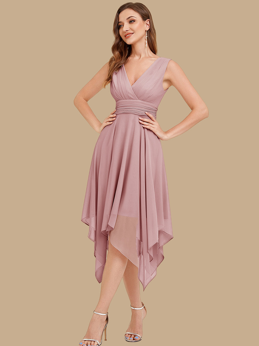 Knee Length Chiffon Bridesmaid Dress with Irregular Hem #color_Dusty Rose