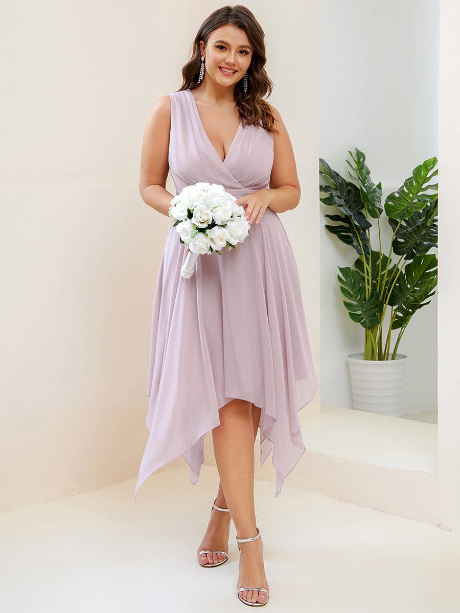 Custom Size Knee Length Chiffon Bridesmaid Dress with Irregular Hem #color_Lilac