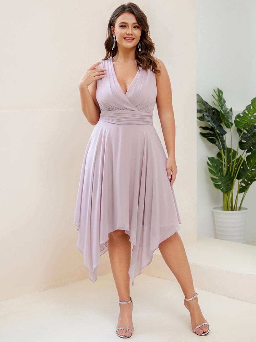 Custom Size Knee Length Chiffon Bridesmaid Dress with Irregular Hem #color_Lilac