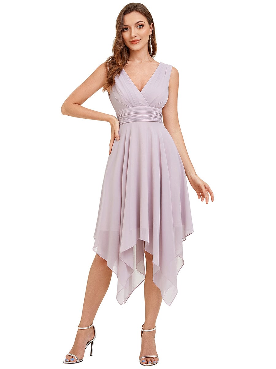 Custom Size Knee Length Chiffon Bridesmaid Dress with Irregular Hem #color_Lilac