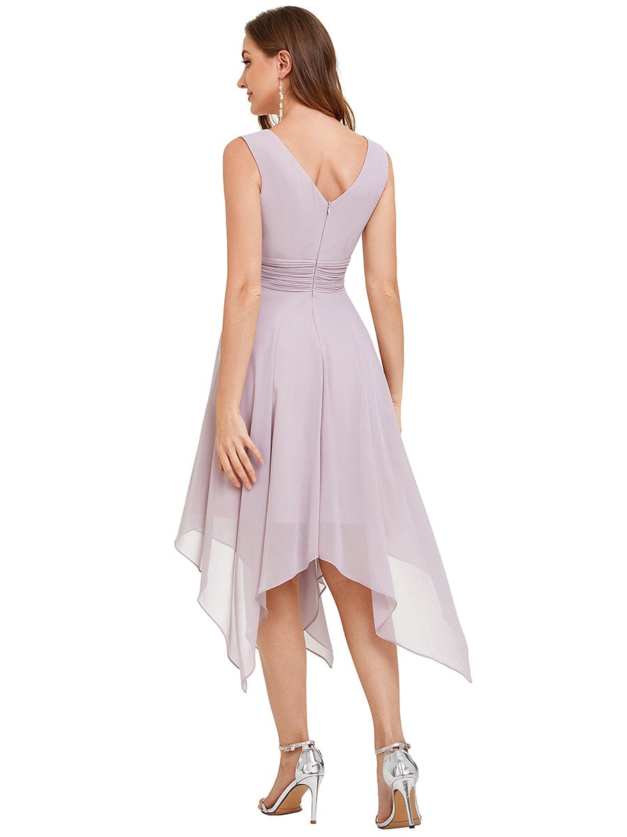 Custom Size Knee Length Chiffon Bridesmaid Dress with Irregular Hem #color_Lilac