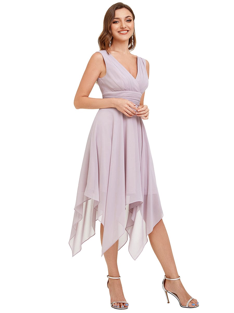 Custom Size Knee Length Chiffon Bridesmaid Dress with Irregular Hem #color_Lilac