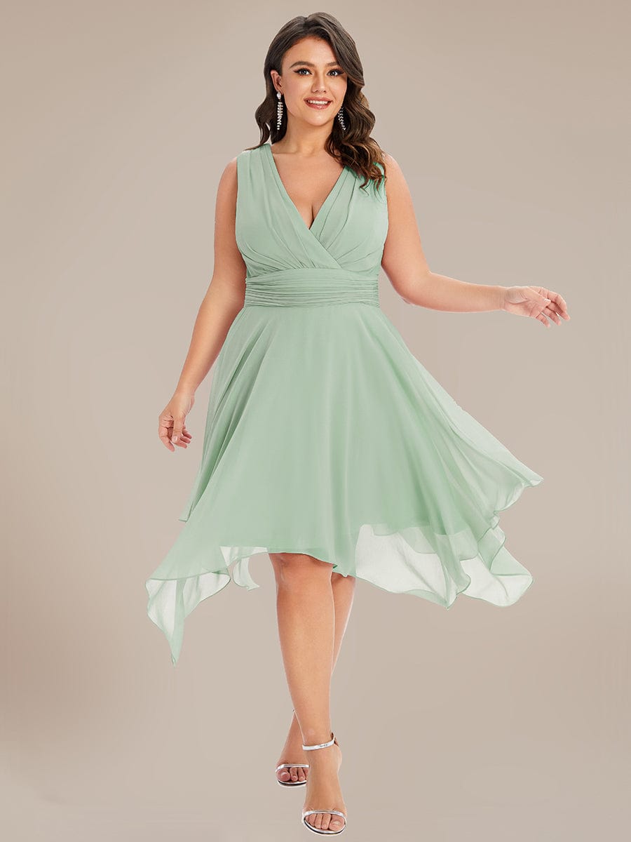 Knee Length Chiffon Bridesmaid Dress with Irregular Hem #color_Mint Green