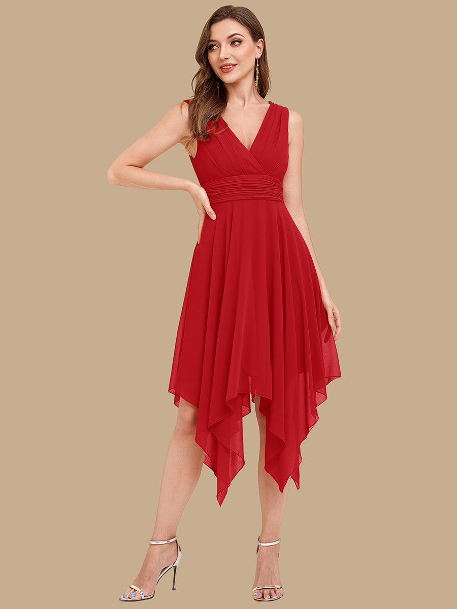 Knee Length Chiffon Bridesmaid Dress with Irregular Hem #color_Red