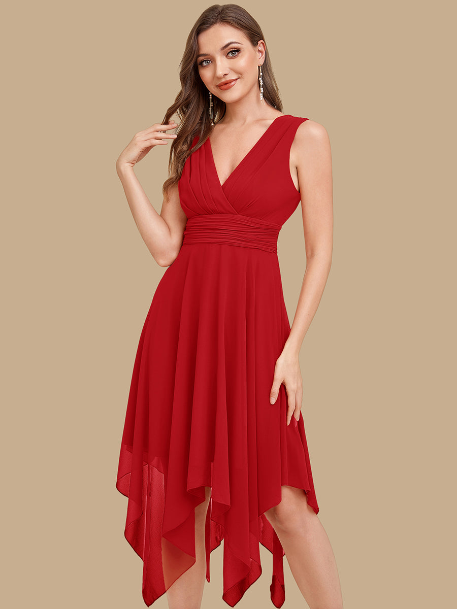 Knee Length Chiffon Bridesmaid Dress with Irregular Hem #color_Red