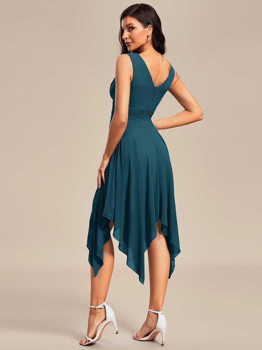 Knee Length Chiffon Bridesmaid Dress with Irregular Hem #color_Teal