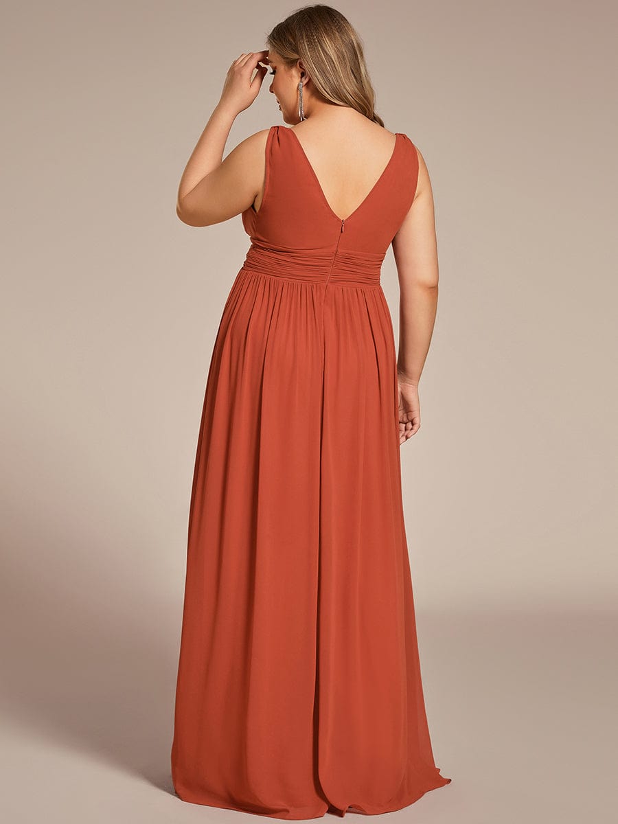 Elegant V Neck A Line Chiffon Maxi Bridesamid Dresses #color_Burnt Orange