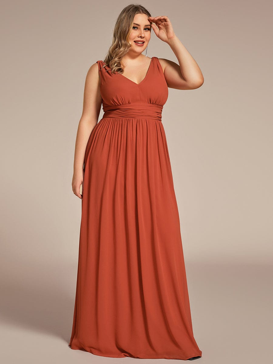 Elegant V Neck A Line Chiffon Maxi Bridesamid Dresses #color_Burnt Orange