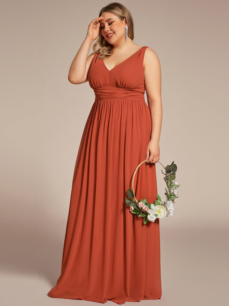 Elegant V Neck A Line Chiffon Maxi Bridesamid Dresses #color_Burnt Orange