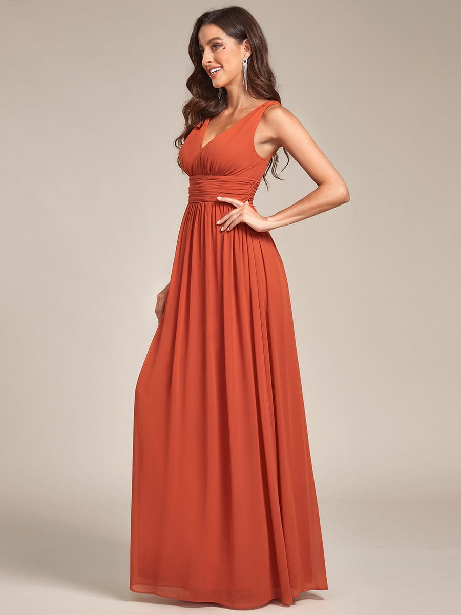 Elegant V Neck A Line Chiffon Maxi Bridesamid Dresses #color_Burnt Orange