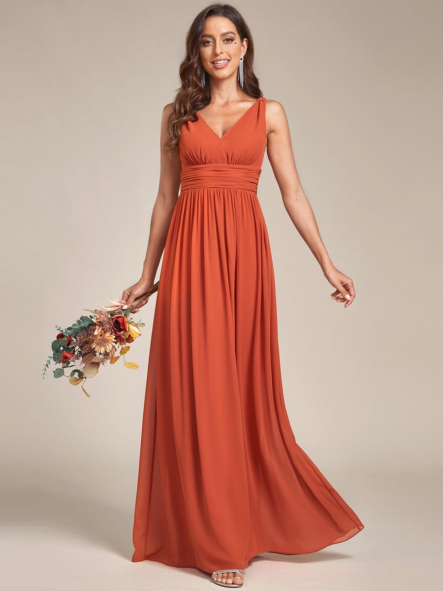 Elegant V Neck A Line Chiffon Maxi Bridesamid Dresses #color_Burnt Orange