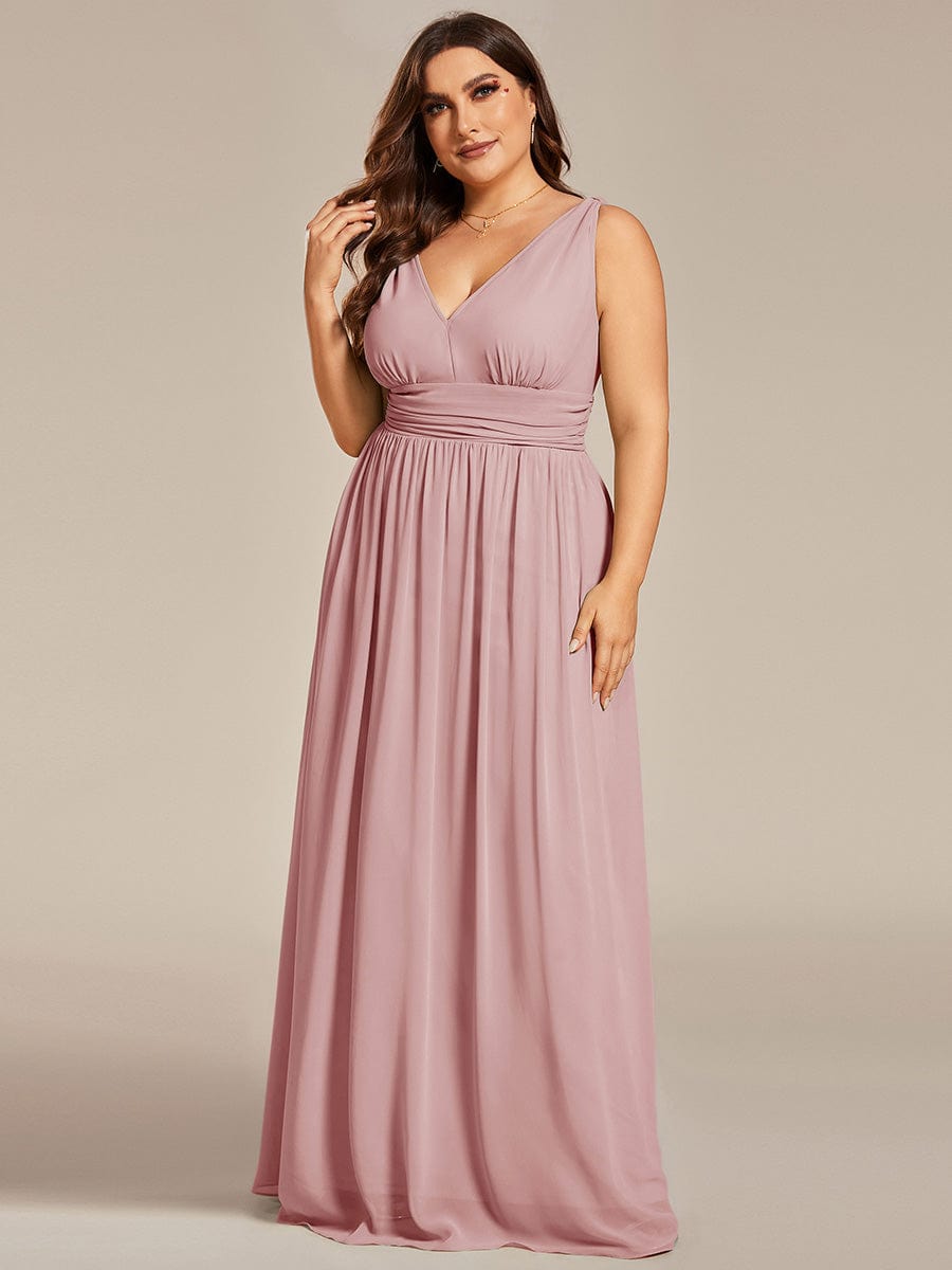 Elegant V Neck A Line Chiffon Maxi Bridesamid Dresses #color_Dusty Rose