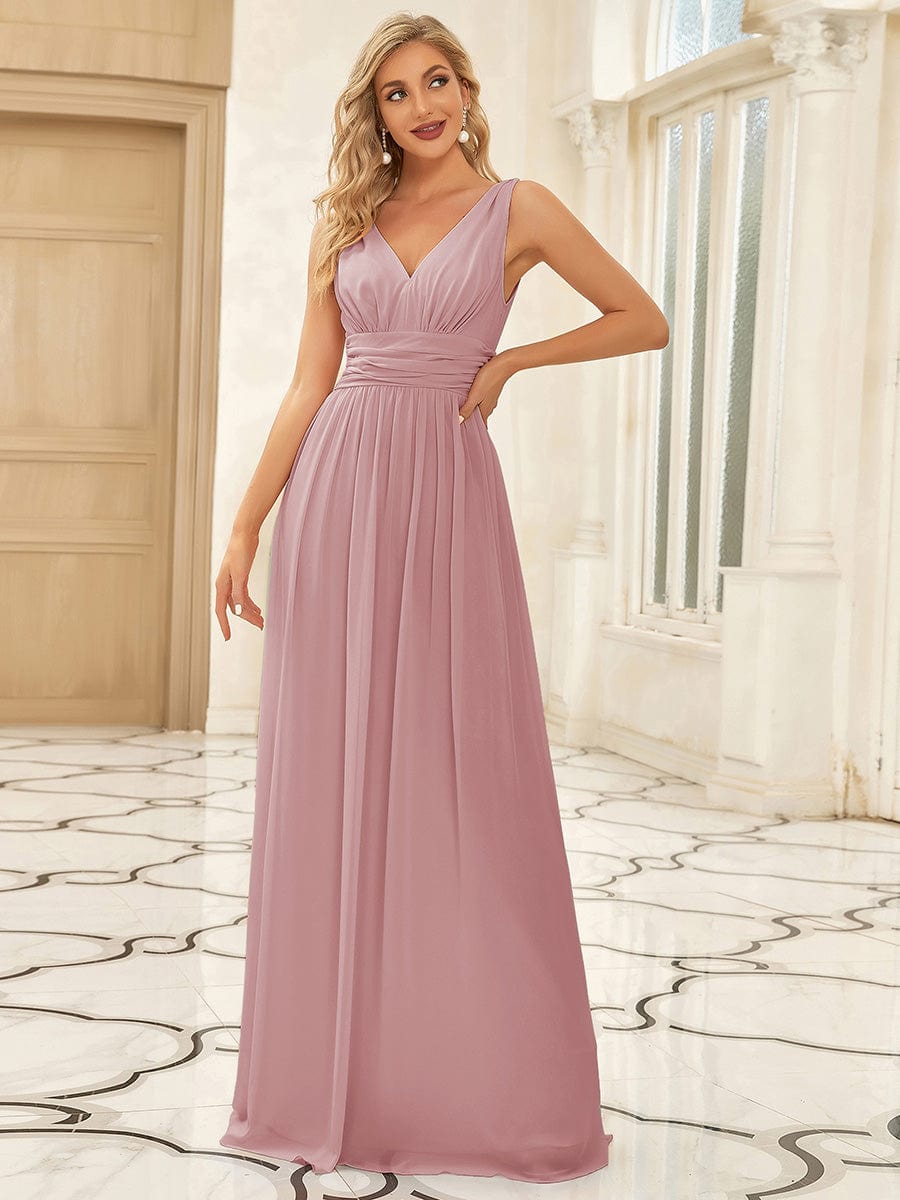 Elegant V Neck A Line Chiffon Maxi Bridesamid Dresses #color_Dusty Rose