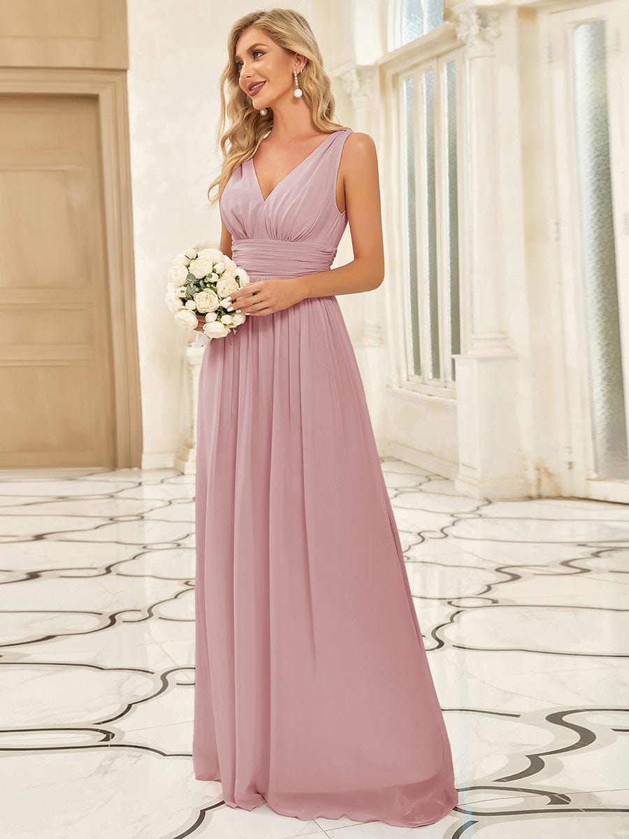 Elegant V Neck A Line Chiffon Maxi Bridesamid Dresses #color_Dusty Rose