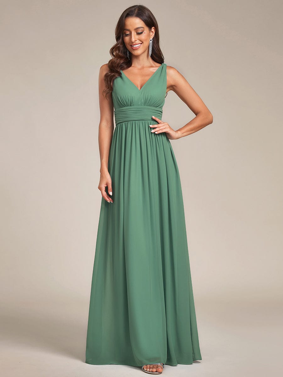 Elegant V Neck A Line Chiffon Maxi Bridesamid Dresses #color_Green Bean