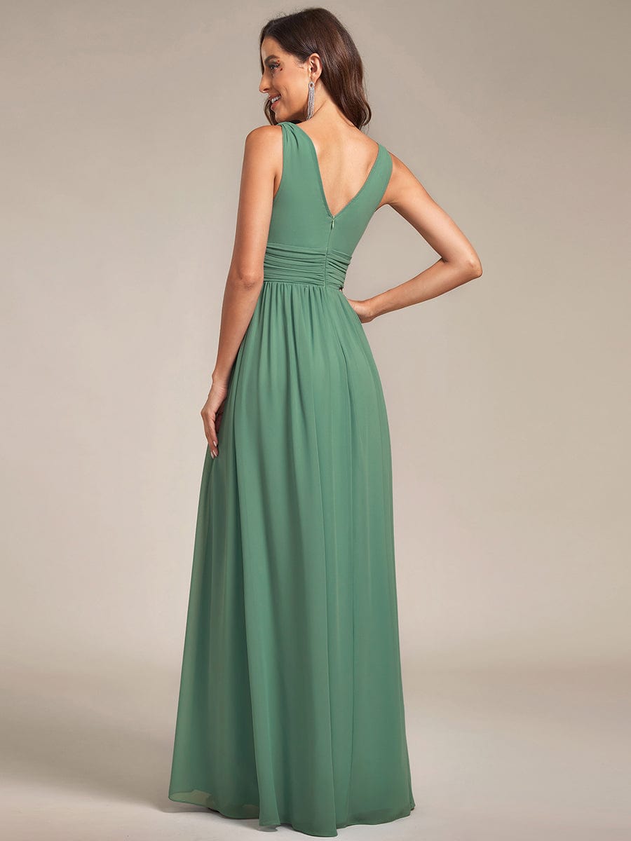 Elegant V Neck A Line Chiffon Maxi Bridesamid Dresses #color_Green Bean