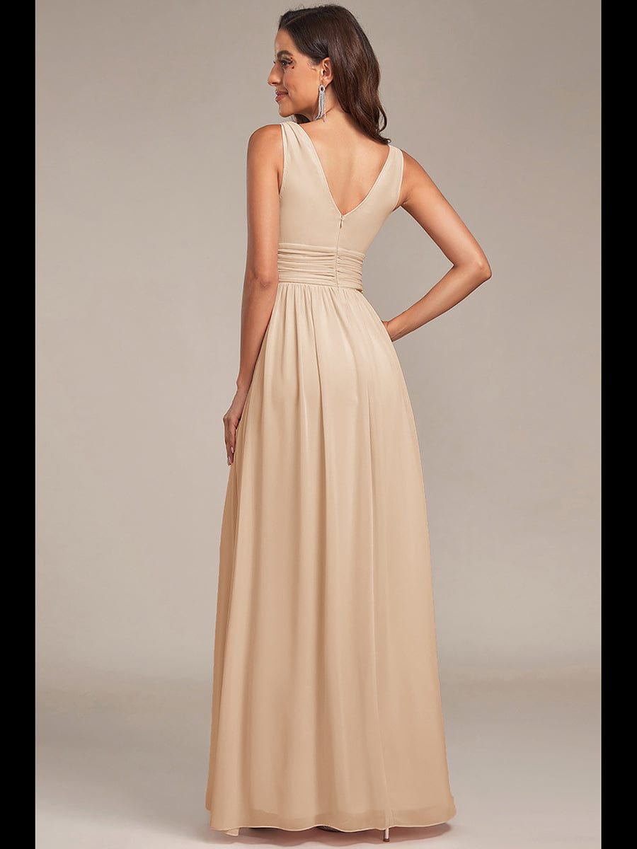 Elegant V Neck A Line Chiffon Maxi Bridesamid Dresses #color_Gold