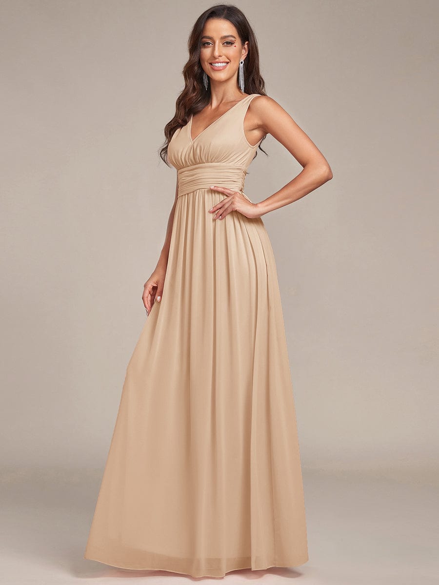 Elegant V Neck A Line Chiffon Maxi Bridesamid Dresses #color_Gold