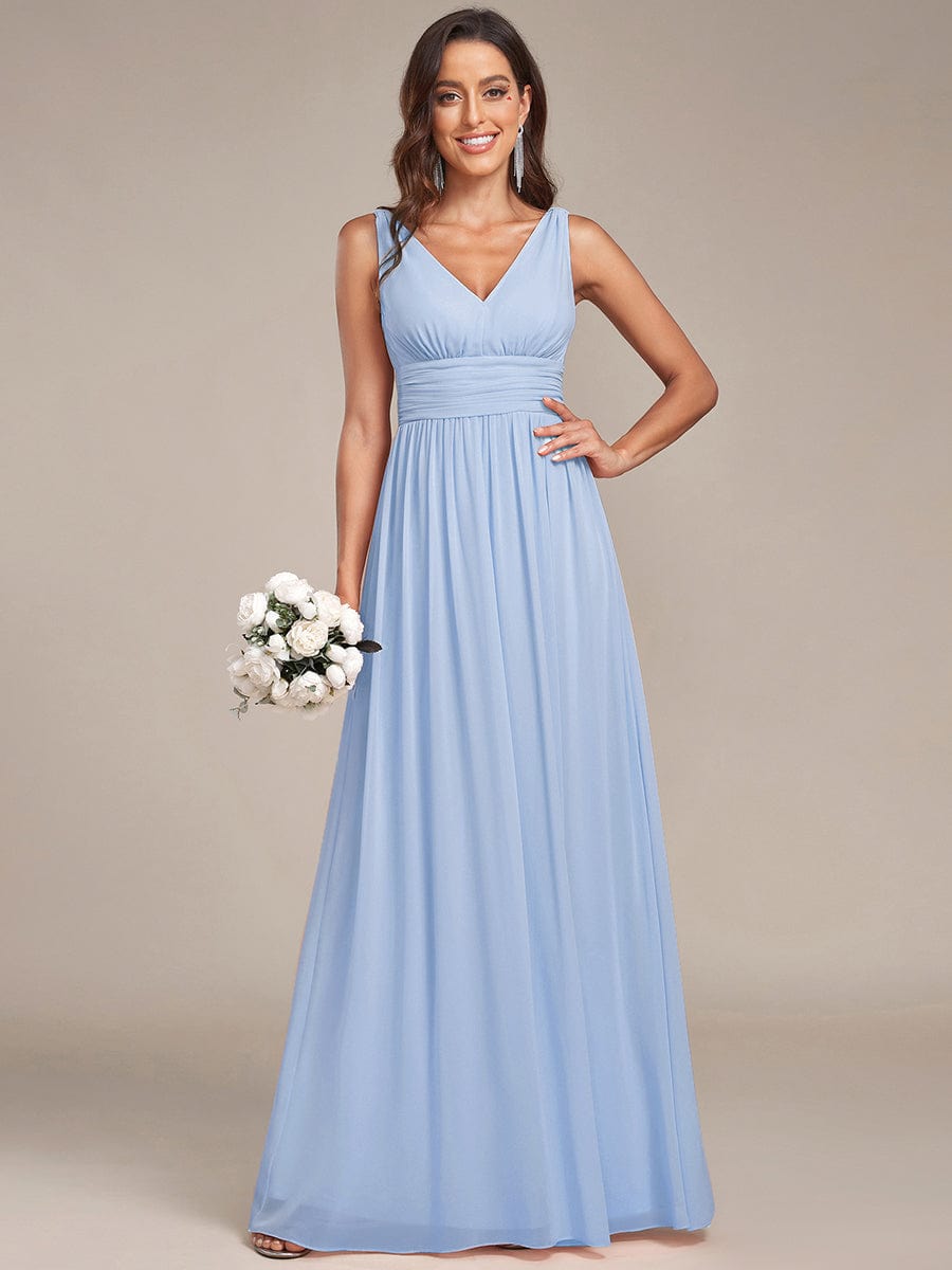 Elegant V Neck A Line Chiffon Maxi Bridesamid Dresses #color_Ice Blue