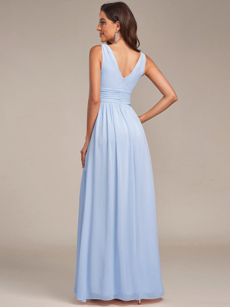 Elegant V Neck A Line Chiffon Maxi Bridesamid Dresses #color_Ice Blue