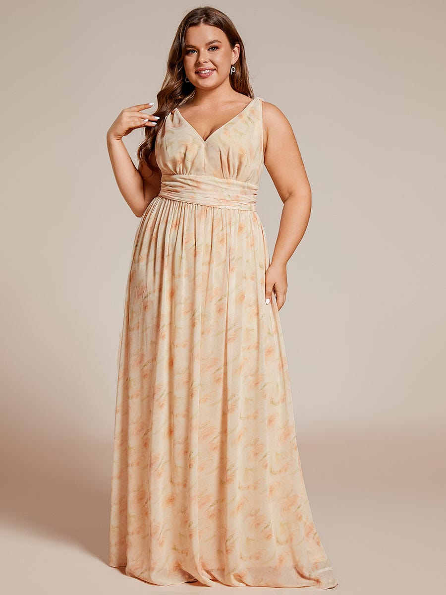 Plus Size Sleeveless V-Neck Chiffon Maxi Bridesmaid Dress #color_Golden Roses