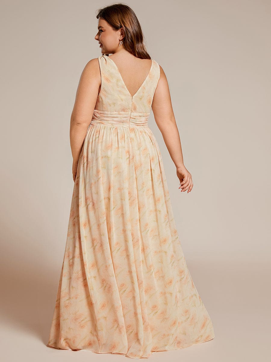 Plus Size Sleeveless V-Neck Chiffon Maxi Bridesmaid Dress #color_Golden Roses