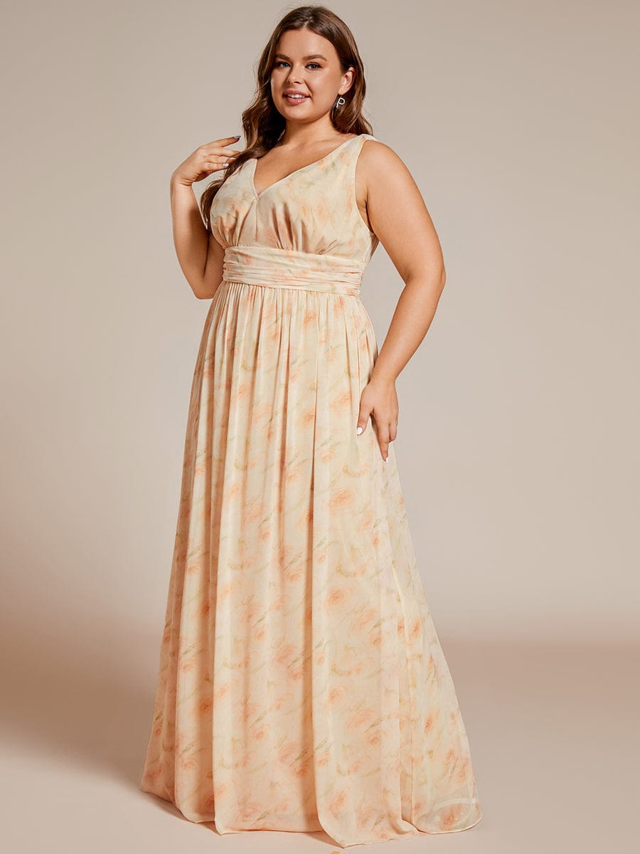 Plus Size Sleeveless V-Neck Chiffon Maxi Bridesmaid Dress #color_Golden Roses