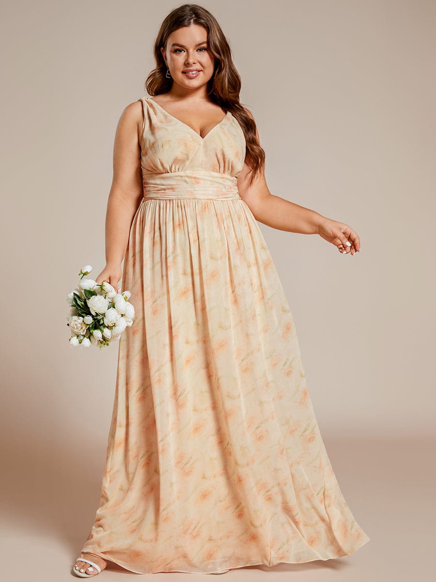 Plus Size Sleeveless V-Neck Chiffon Maxi Bridesmaid Dress #color_Golden Roses