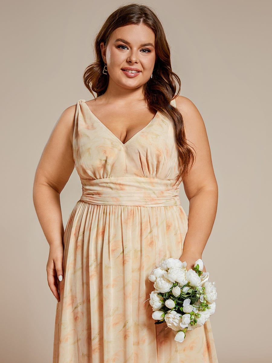 Plus Size Sleeveless V-Neck Chiffon Maxi Bridesmaid Dress #color_Golden Roses