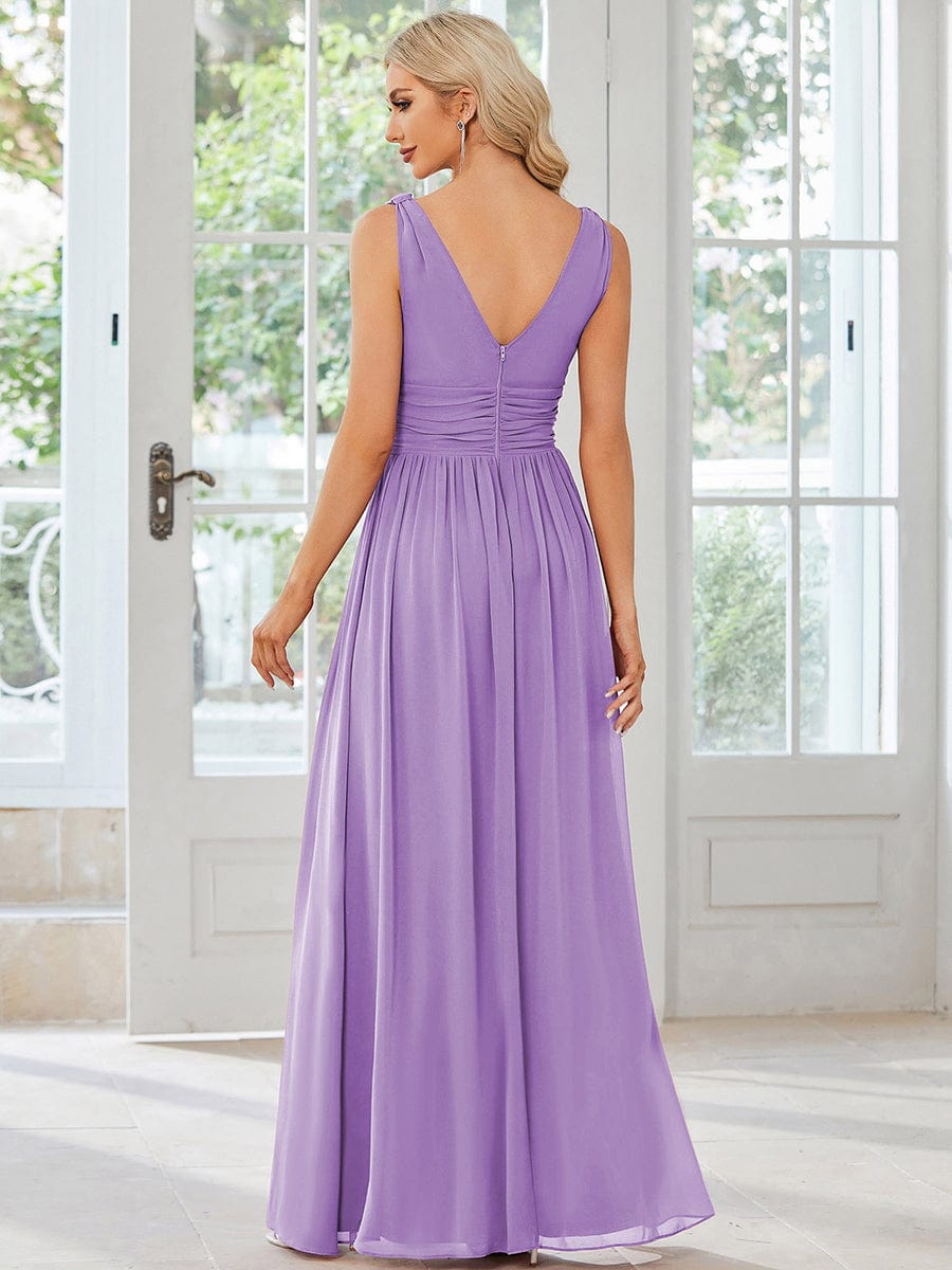 Elegant V Neck A Line Chiffon Maxi Bridesamid Dresses #color_Lavender