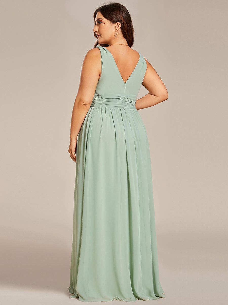 Elegant V Neck A Line Chiffon Maxi Bridesamid Dresses #color_Mint Green