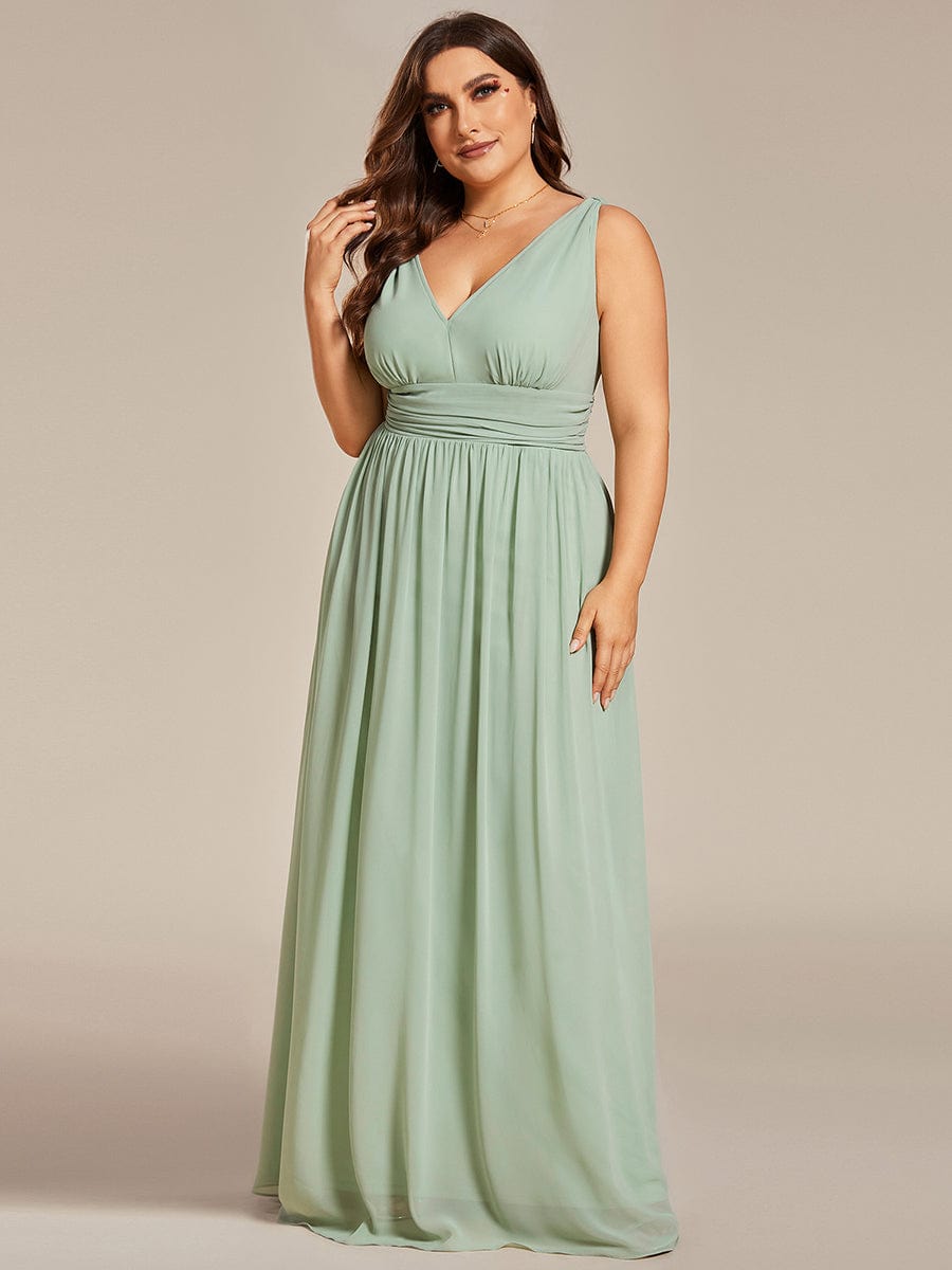 Elegant V Neck A Line Chiffon Maxi Bridesamid Dresses #color_Mint Green