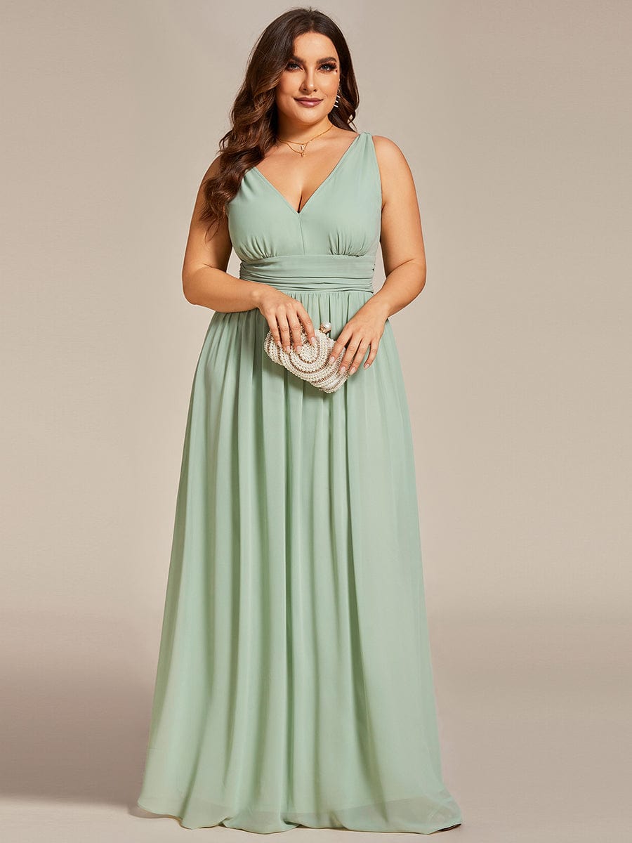 Elegant V Neck A Line Chiffon Maxi Bridesamid Dresses #color_Mint Green