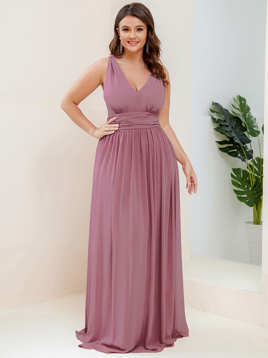 Plus Size Sleeveless V-Neck Chiffon Maxi Bridesmaid Dress #color_Purple Orchid