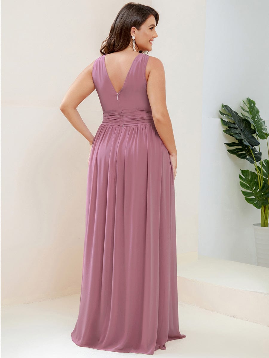 Elegant V Neck A Line Chiffon Maxi Bridesamid Dresses #color_Purple Orchid