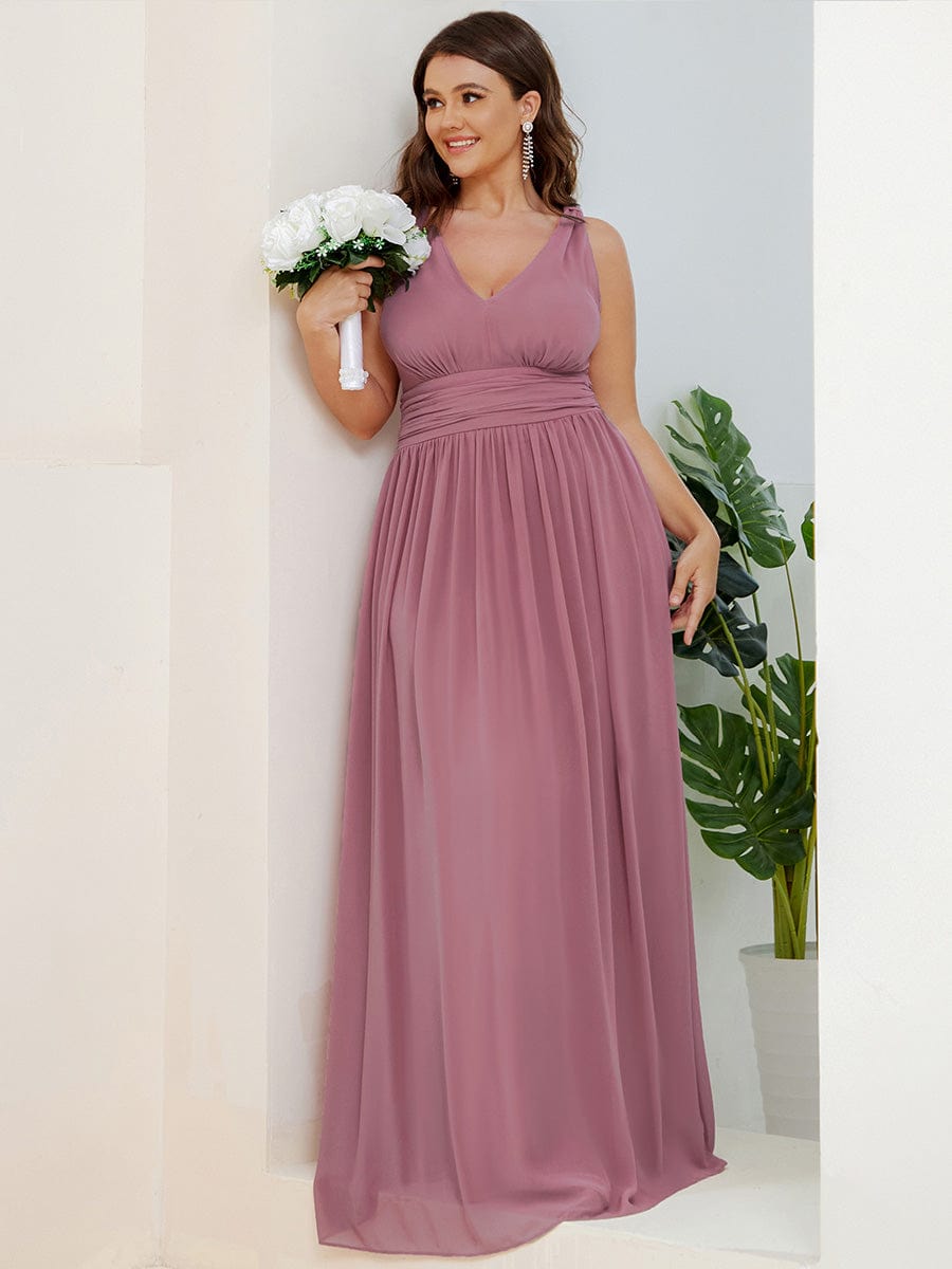 Elegant V Neck A Line Chiffon Maxi Bridesamid Dresses #color_Purple Orchid